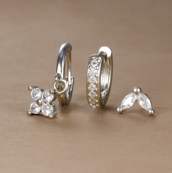 Diamond Flower Earrings Set