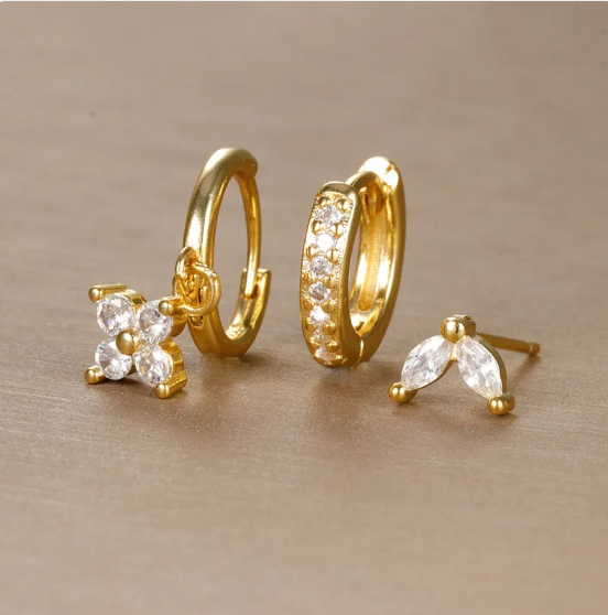 Diamond Flower Earrings Set