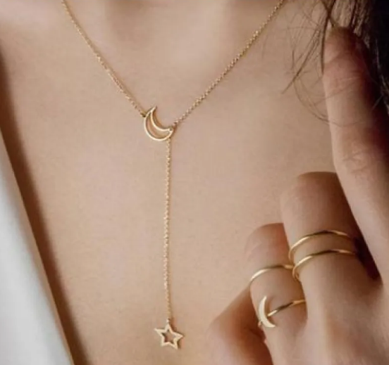 Short Moon and Star Collar Necklace