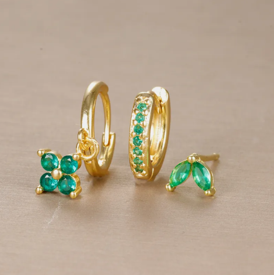 Diamond Flower Earrings Set