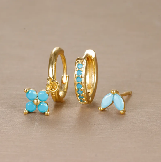 Diamond Flower Earrings Set
