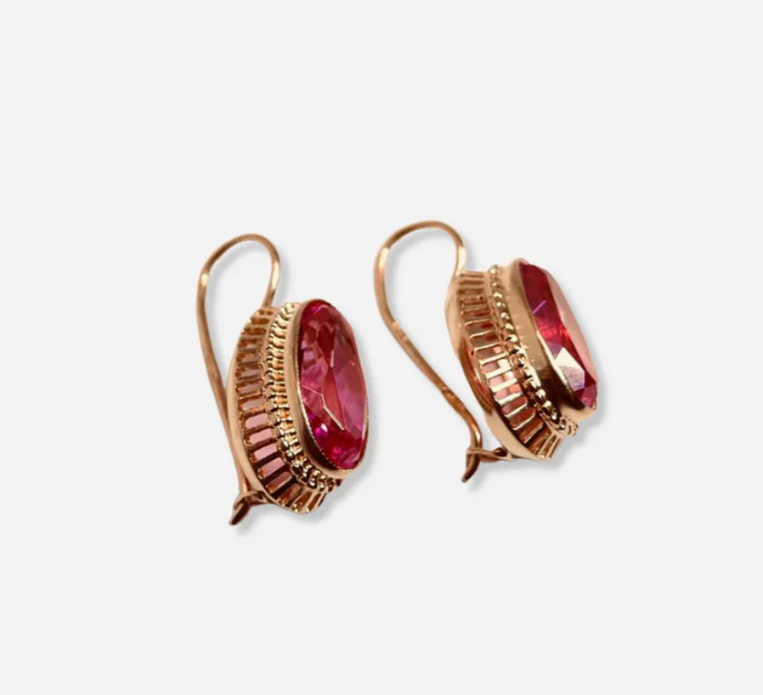 Red Stone Rose Gold Earrings