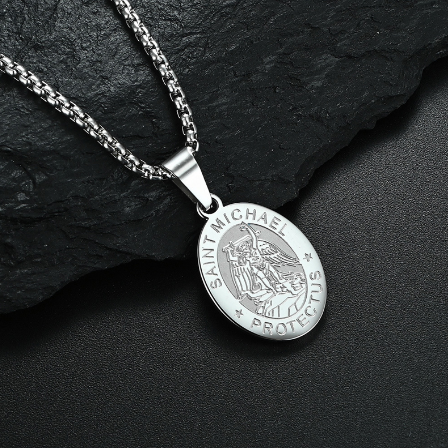 Stainless Steel Oval Necklace with Angel Portrait
