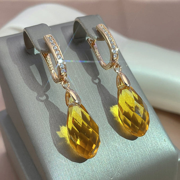 Chic Gold Earrings with Yellow Crystals
