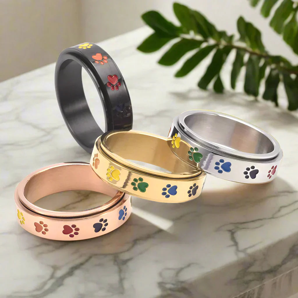 Stress-Relief Rotating Ring – Stainless Steel with Rainbow Design