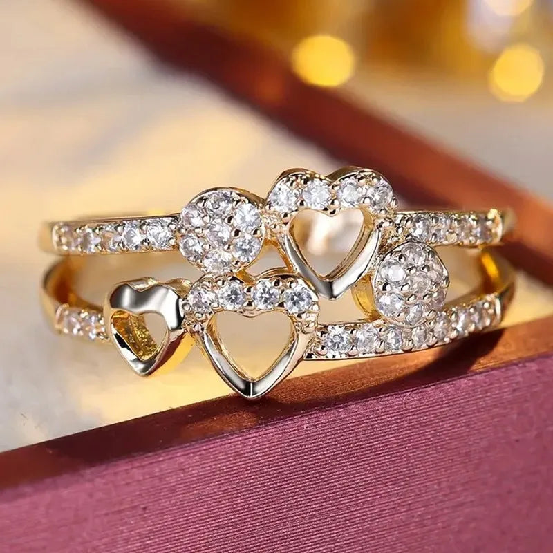 Crystal Heart Gold Ring