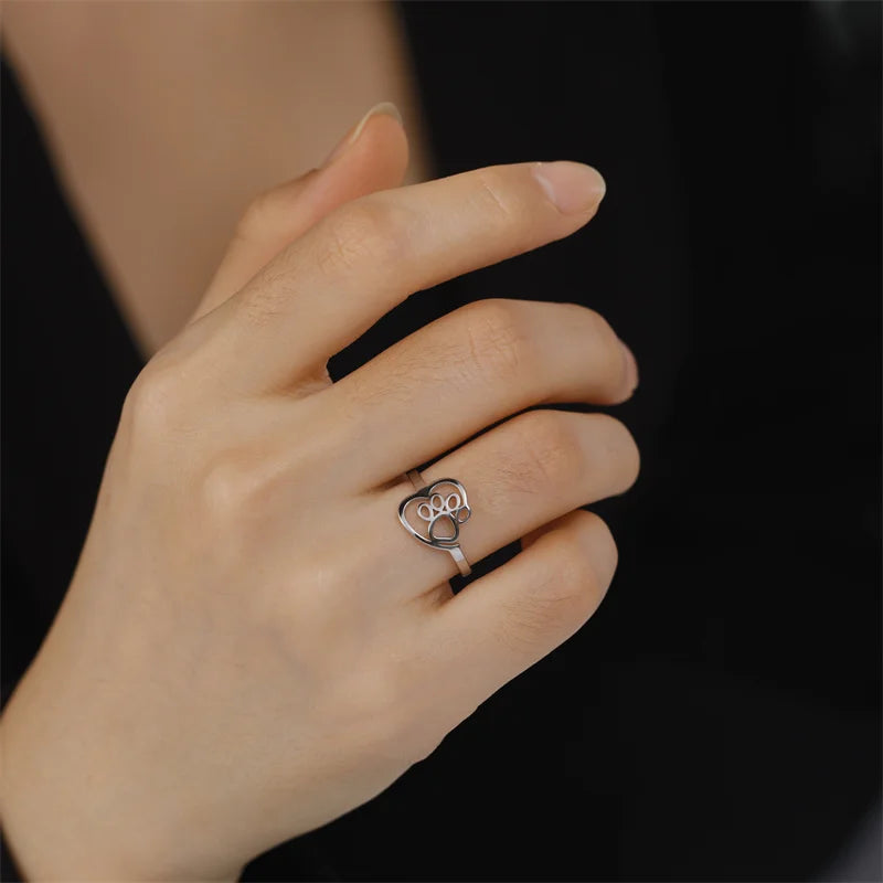Adjustable Heart & Paw Ring