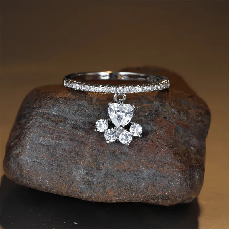 Gold and Silver Paw Heart Ring
