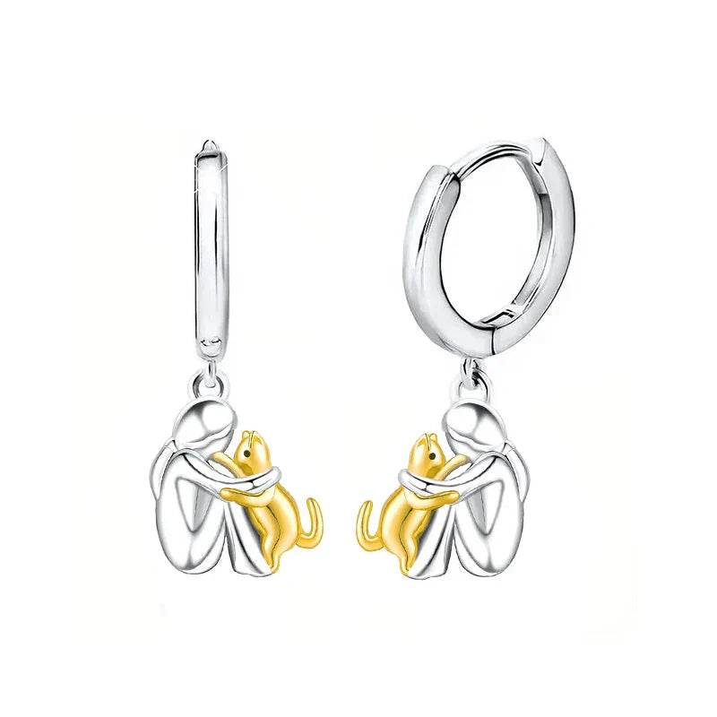 Silver and Gold Cat Hug Earrings