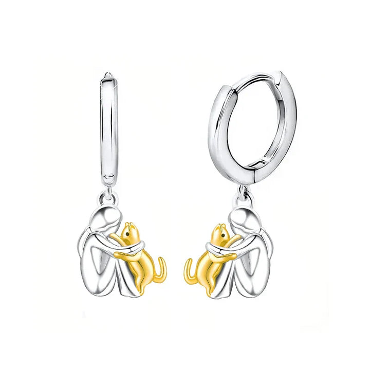 Silver and Gold Cat Hug Earrings