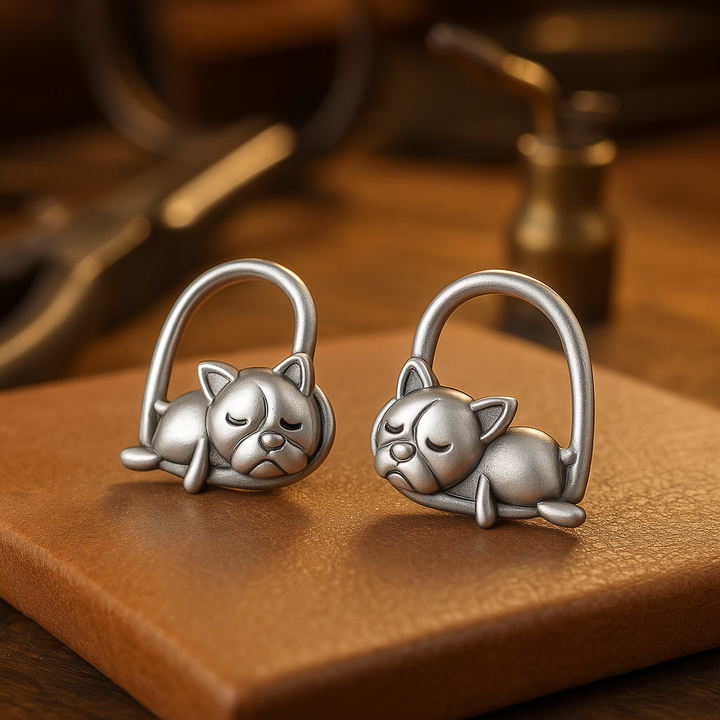 925 Sterling Silver Sleeping Puppy Stud Earrings