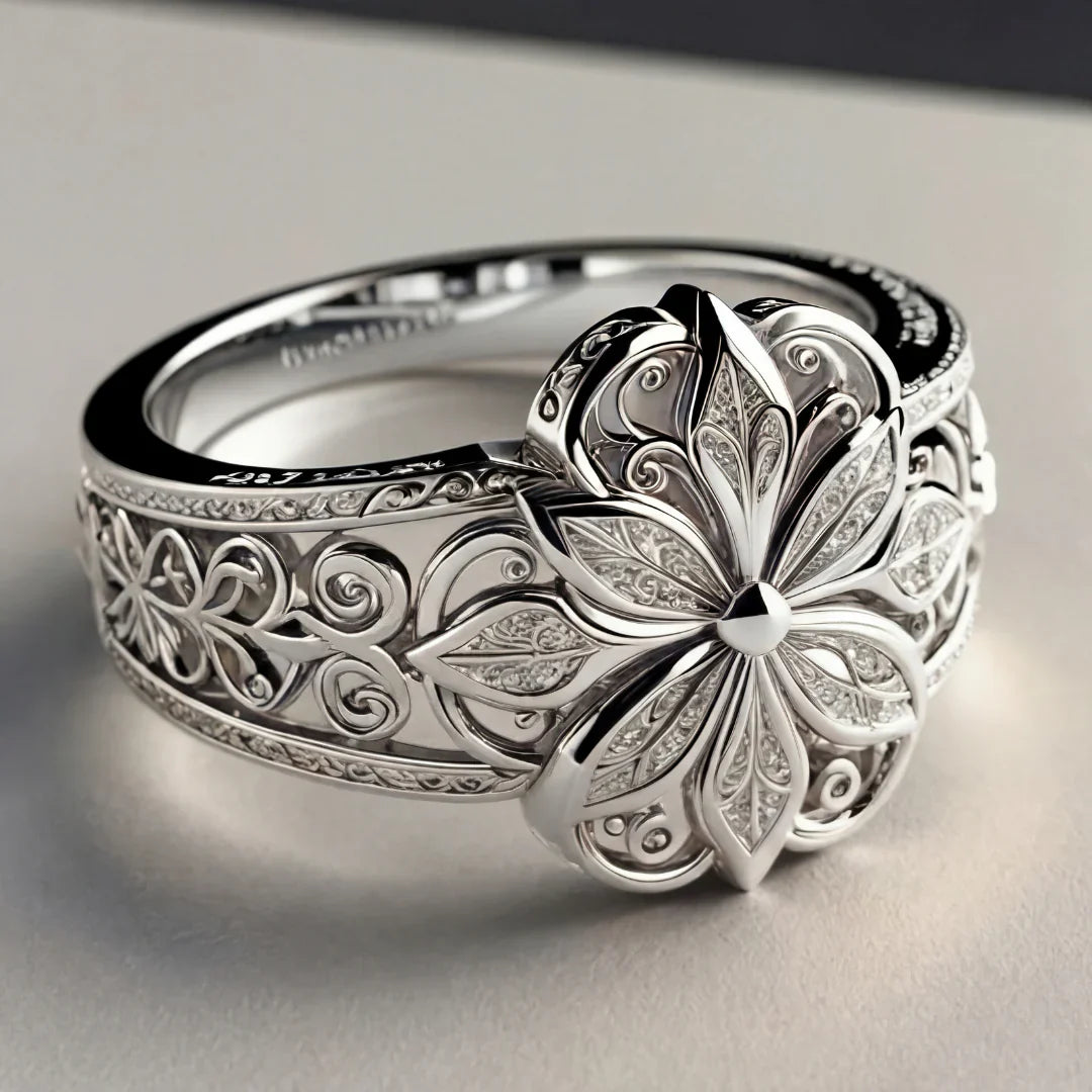 Gold Floral Ring with Cubic Zirconia