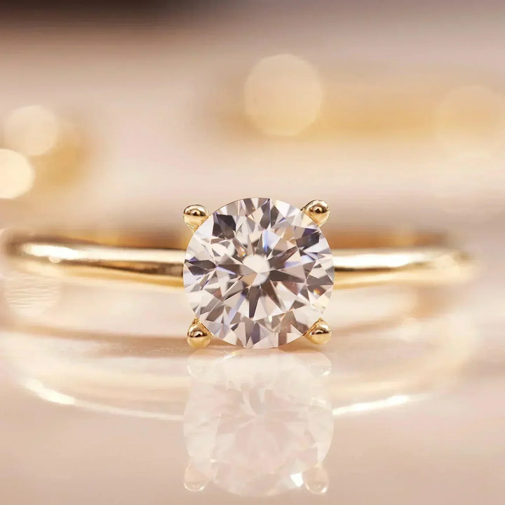 Gold Solitaire Ring with Brilliant-Cut Cubic Zirconia