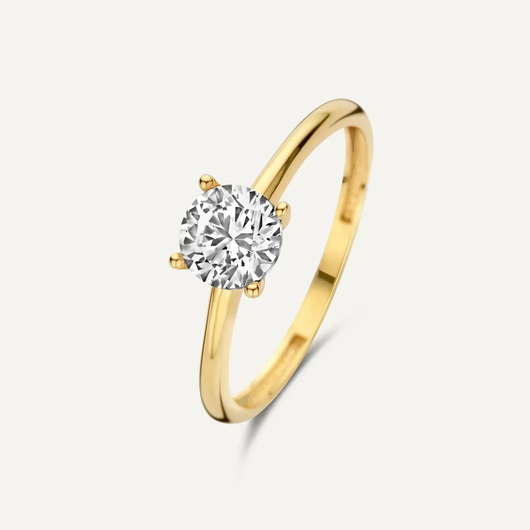 Gold Solitaire Ring with Brilliant-Cut Cubic Zirconia