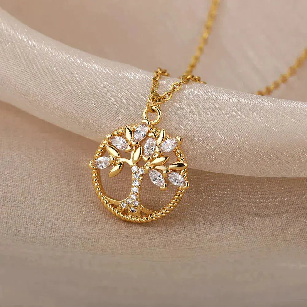 Gold Tree of Life Pendant with Zirconia