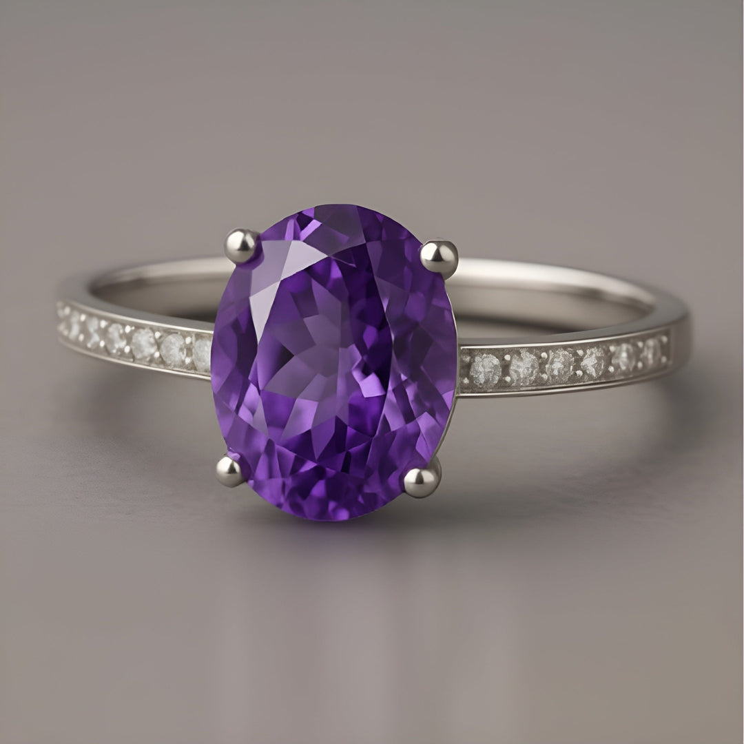 Eva Amethyst Ring" can be translated and rewritten as "Eva Amethyst Gemstone Ring.