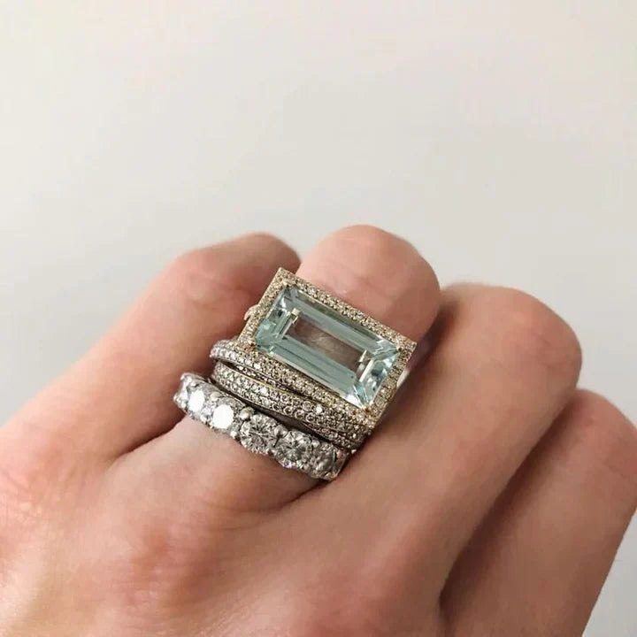 Vintage Silver-Plated Turquoise Crystal Ring Set" can be rewritten as:

"Vintage Silver-Plated Turquoise Crystal Ring Collection