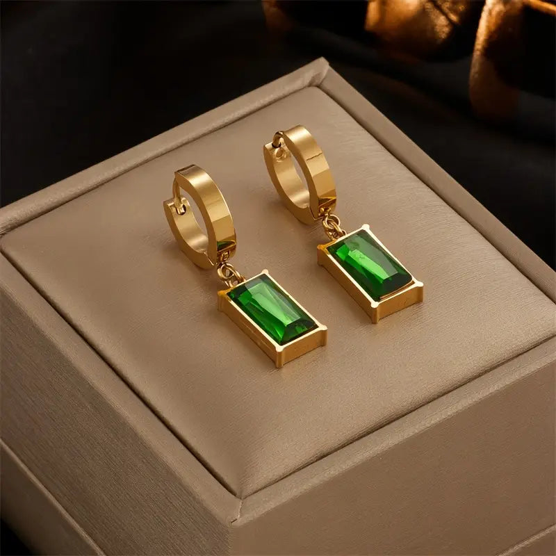 Carina Gold Earrings with Emerald Stone