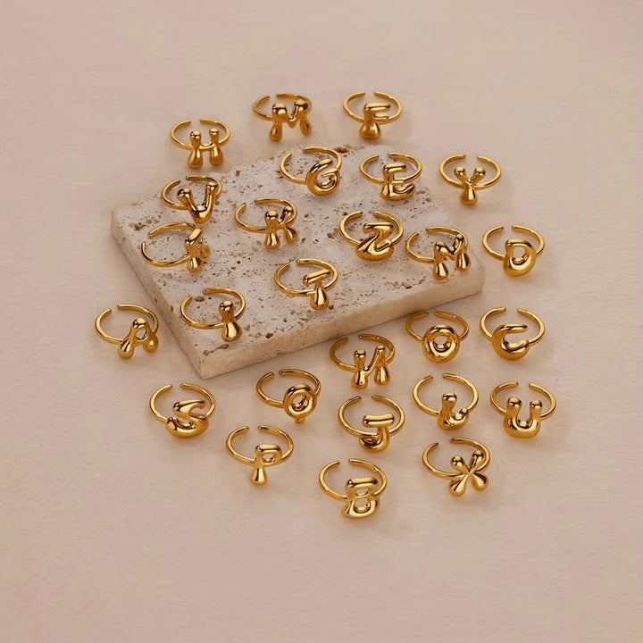 Adjustable Gold Bubble Letter Ring