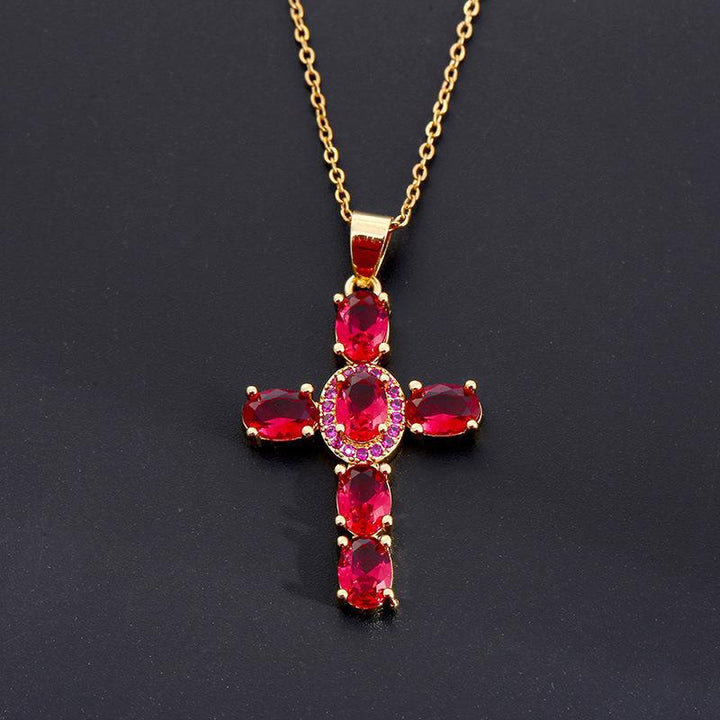 Colorful Gemstone Cross Necklaces