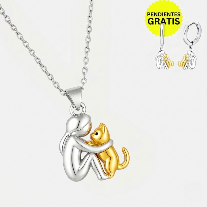 Cat Hug Pendant Necklace with Bonus Earrings – Limited Time Deal!