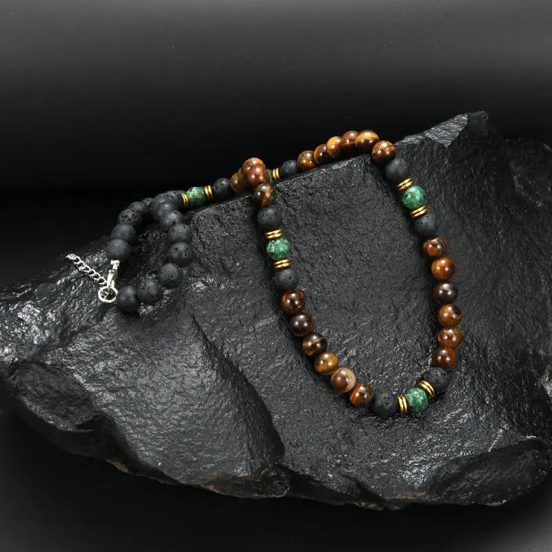 Luxurious Tiger Eye Bead Necklace with Gold Clasp