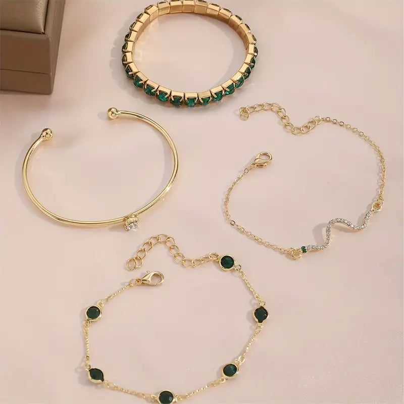 Elegant Emerald Bracelet Set