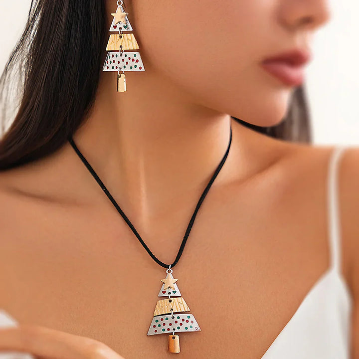 Mixed Metal Christmas Tree Drop Earrings