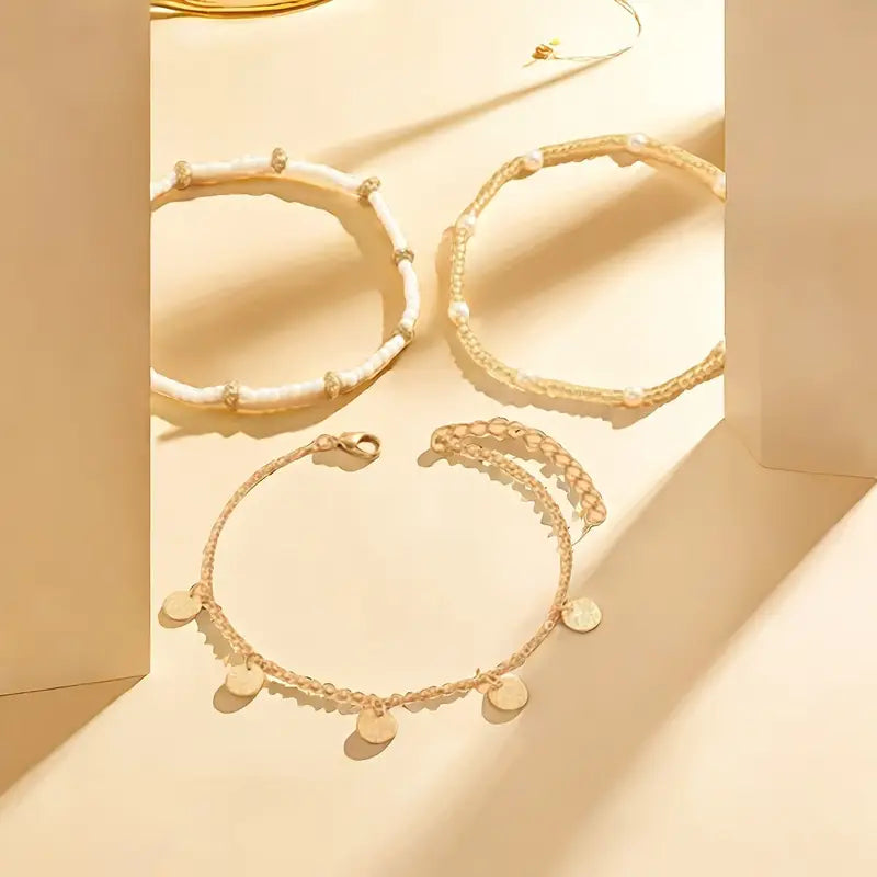 Gold & Sea: Set of 3 Anklets