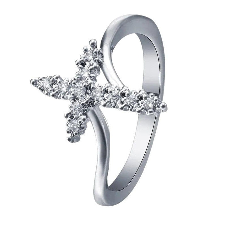Zirconia-Studded Silver Cross Ring