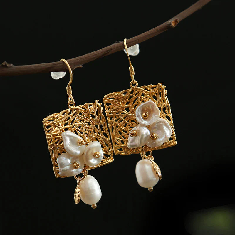 Pearl and White Flower Earrings