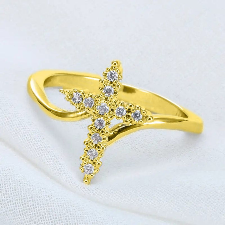 Zirconia-Studded Silver Cross Ring