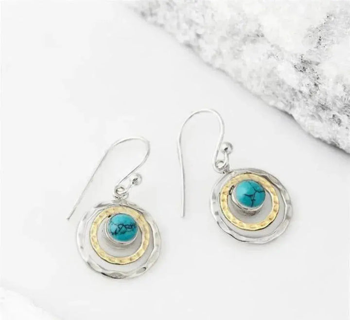 Boho Saturn Earrings with Turquoise in Silver and Gold