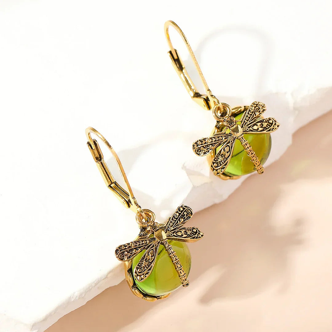Antique Silver Dragonfly Sphere Earrings