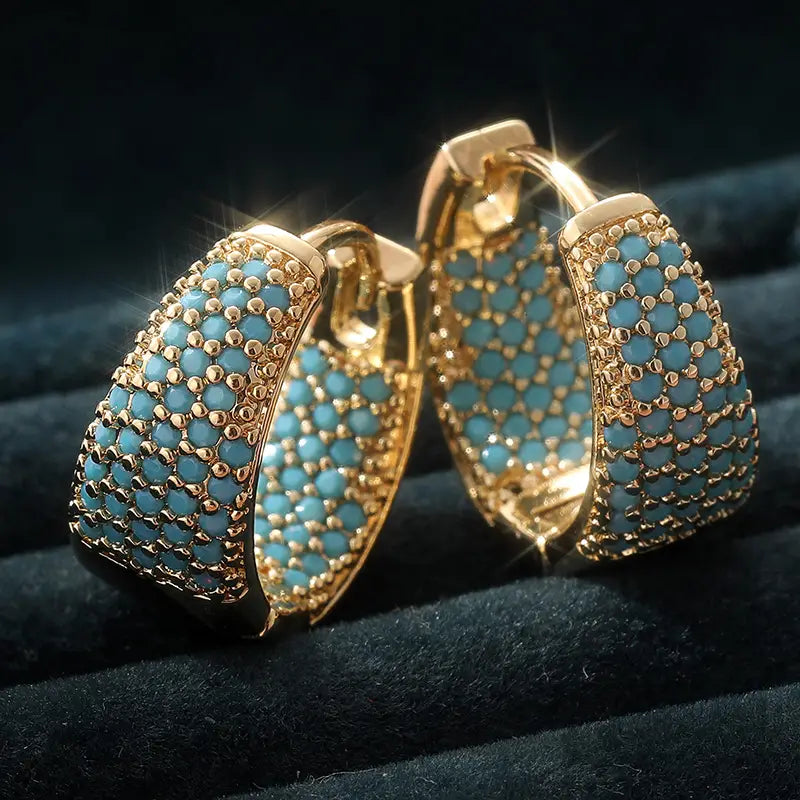 Turquoise Gold Hoop Earrings