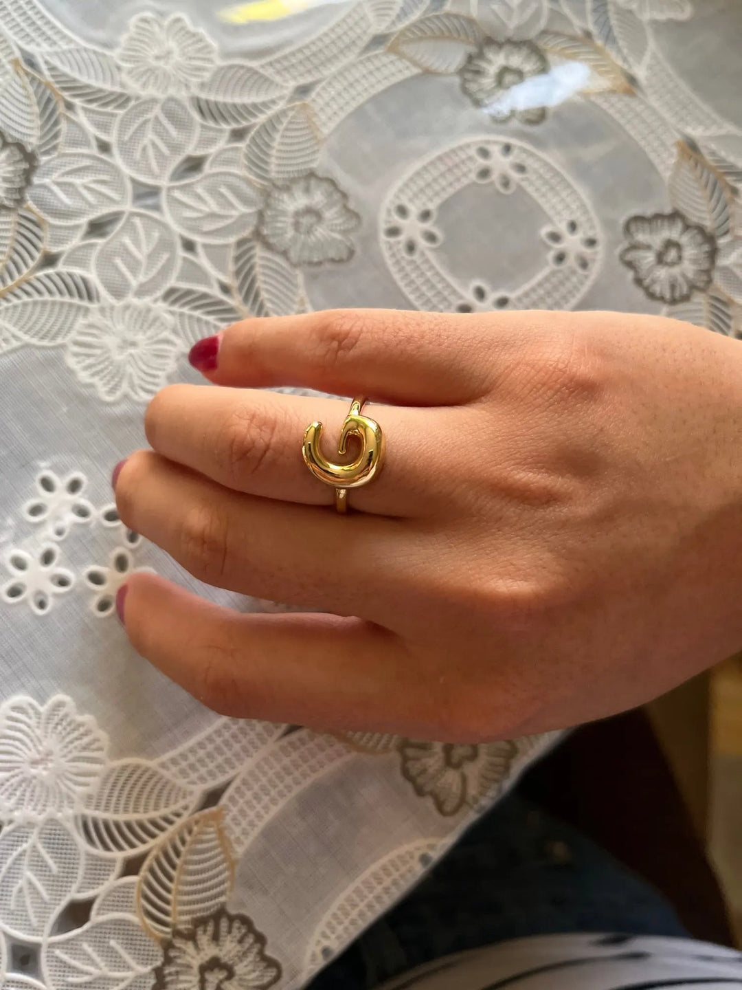 Adjustable Gold Bubble Letter Ring