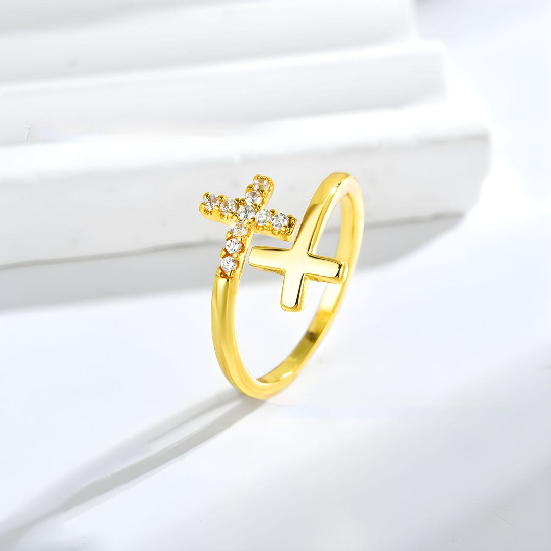 Adjustable Sacred Double Cross Ring