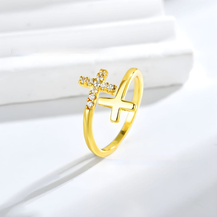 Adjustable Sacred Double Cross Ring
