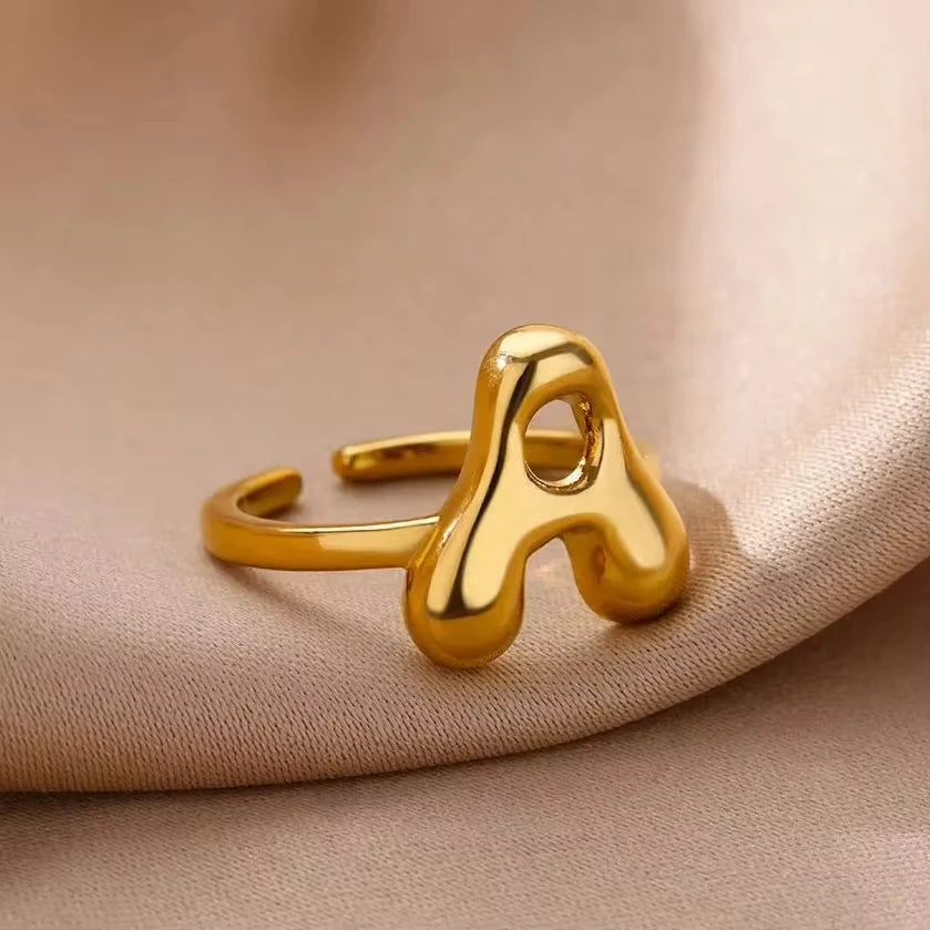 Adjustable Gold Bubble Letter Ring