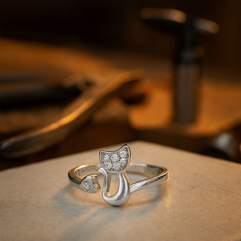 Adjustable Cat Ring with Zirconia Stones