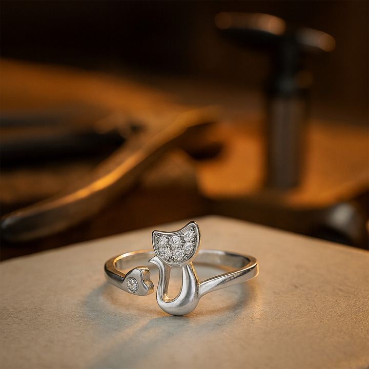 Adjustable Cat Ring with Zirconia Stones