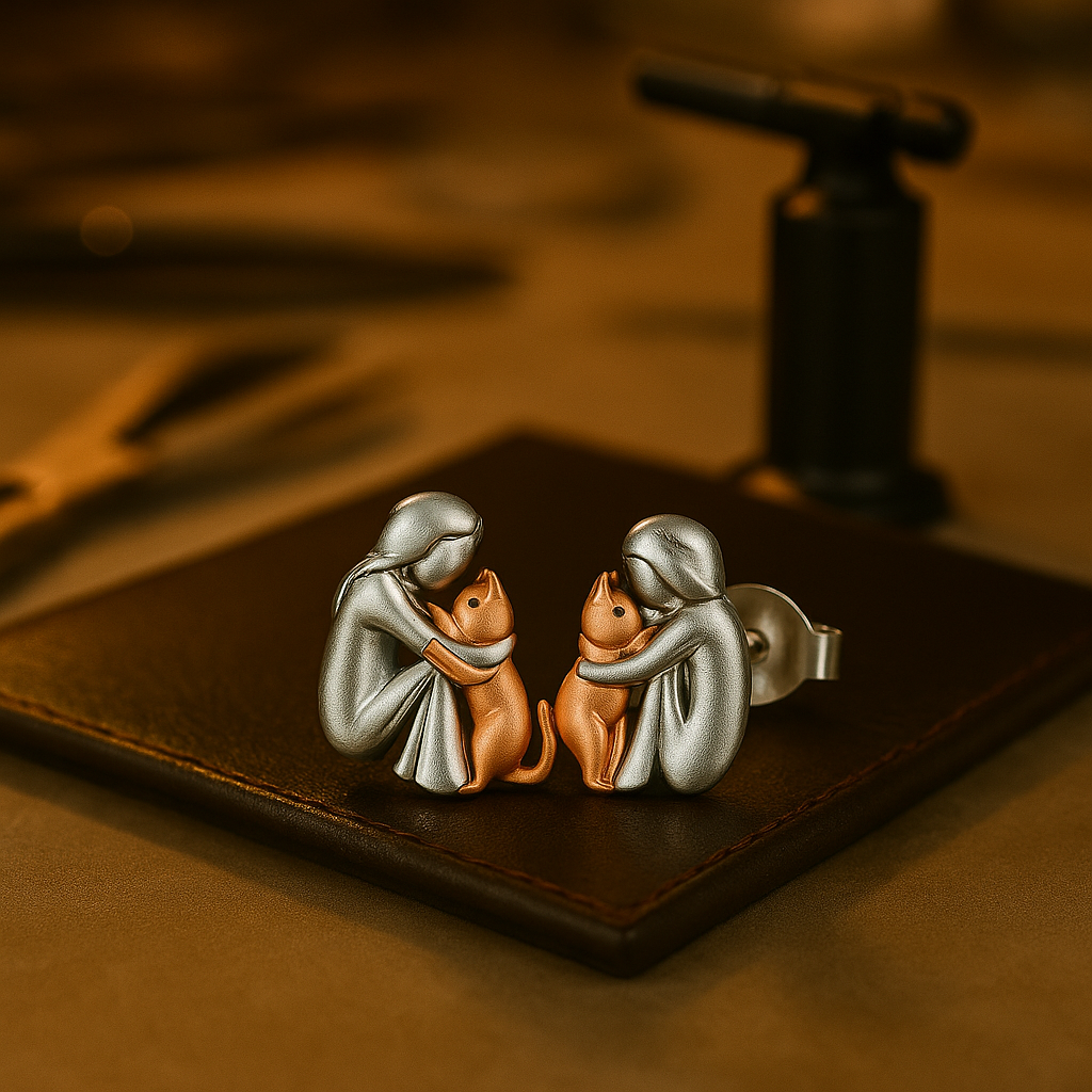 Silver and Gold Cat Hug Earrings