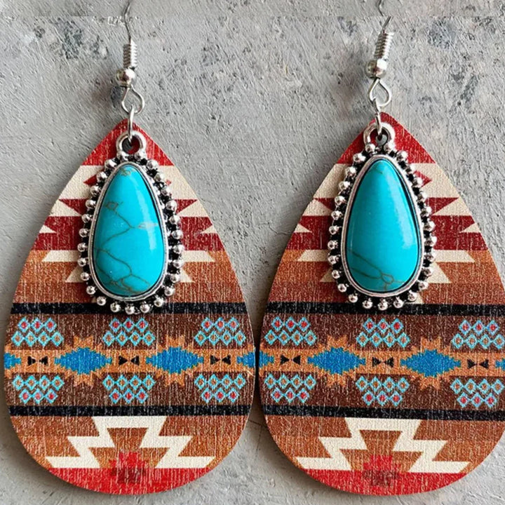 Turquoise Stone Vintage Mandala Drop Earrings