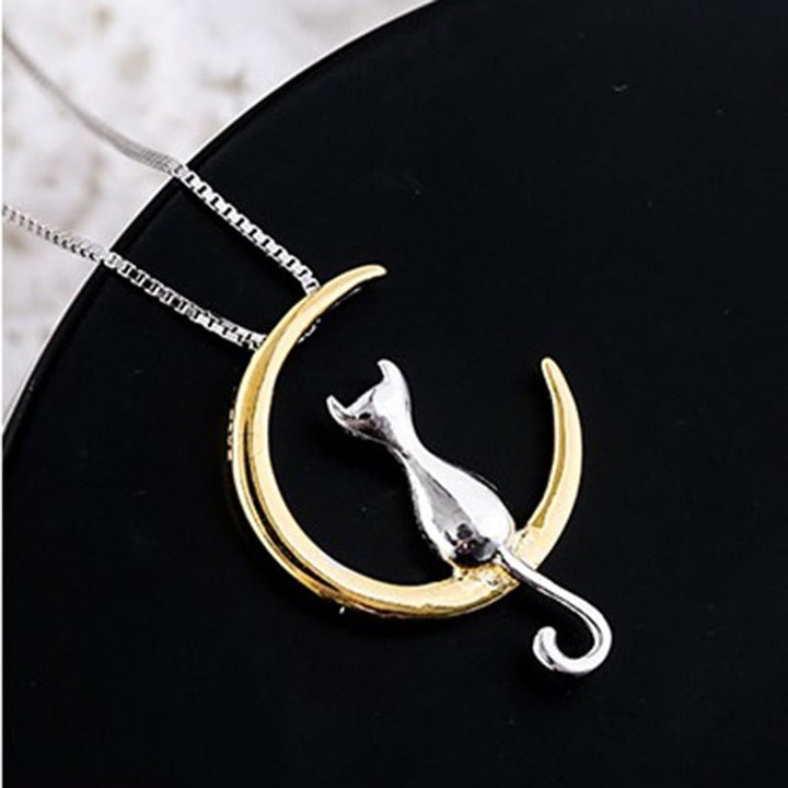 Crescent Moon & Cat Elegant Necklace