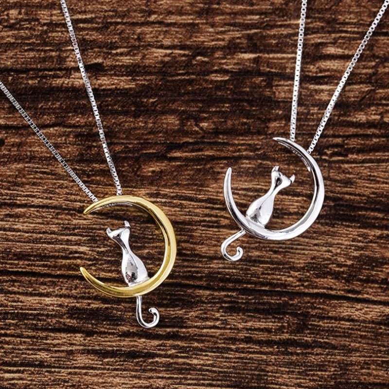Crescent Moon & Cat Elegant Necklace