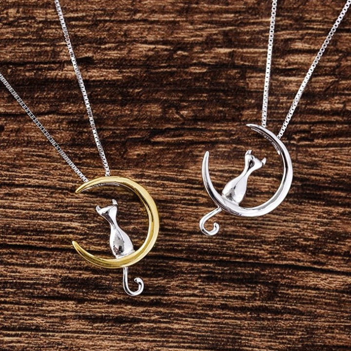 Crescent Moon & Cat Elegant Necklace