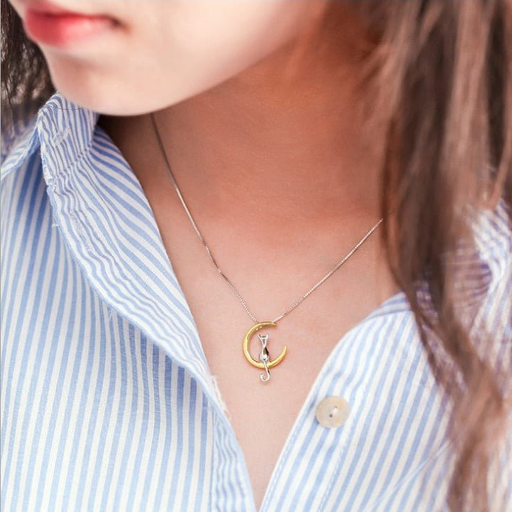 Crescent Moon & Cat Elegant Necklace