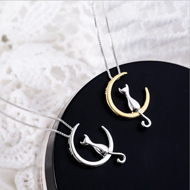 Crescent Moon & Cat Elegant Necklace