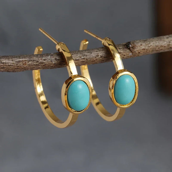 Turquoise Stone Gold Earrings