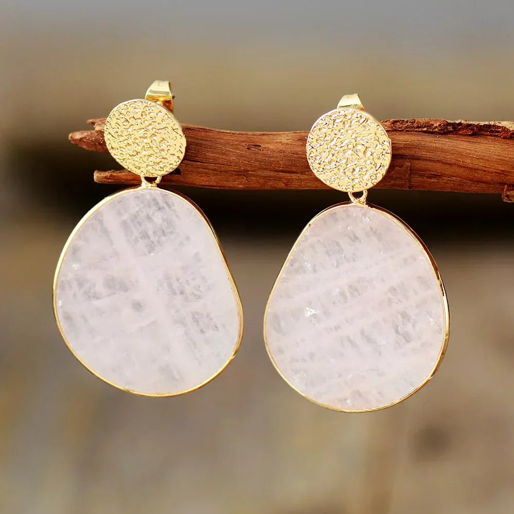 Gold Earrings with White Gemstone
